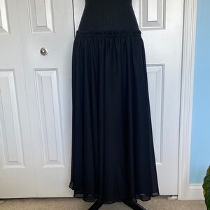 Rare Vintage Made In The USA Black Elastic Waistband Long Lined Skirt